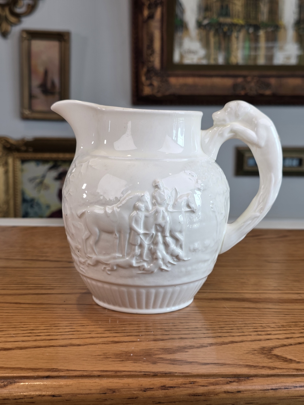 Vintage Wedgwood Hound Handle Pitcher - Fox Hunting Scene Creamware England